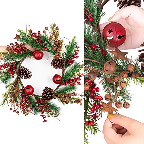 HOLICOLOR Christmas Wreath, Garland with Bells and Stars, 23×23inch Christmas Door Decoration, Holiday Decoration