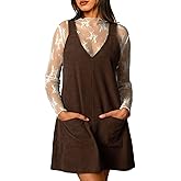 Navneet Corduroy Overall Dress for Women V Neck Sleeveless Pinafore Jumper Mini Dress with Pockets