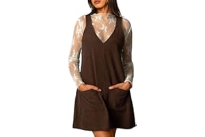 Navneet Corduroy Overall Dress for Women V Neck Sleeveless Pinafore Jumper Mini Dress with Pockets