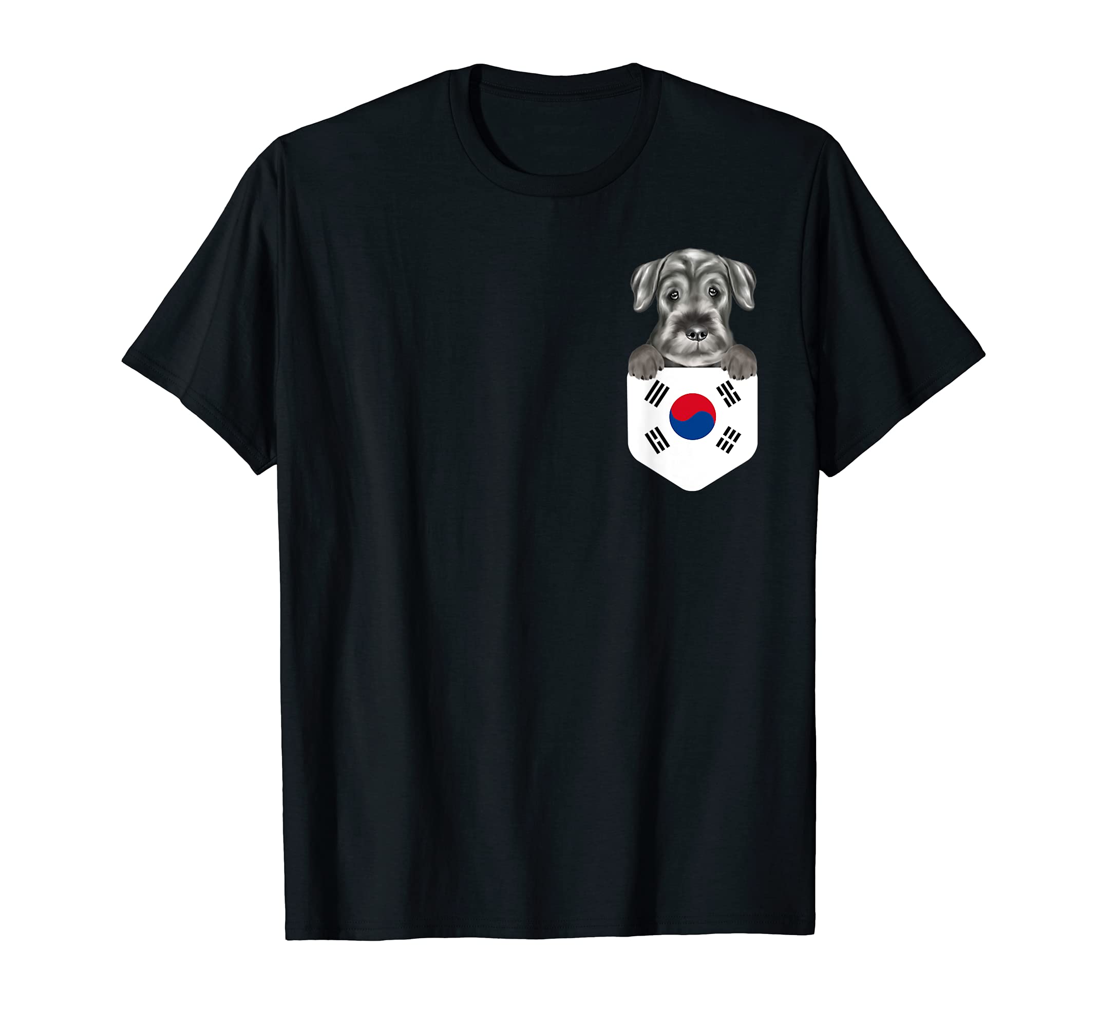 South Korea Flag Standard Schnauzer Dog In Pocket T-Shirt