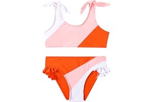 ADXSUN Toddler Girls Swimsuit Color Block Swimwear Kids Two Piece Bathing Suits Bowknot Beach Bikini Set