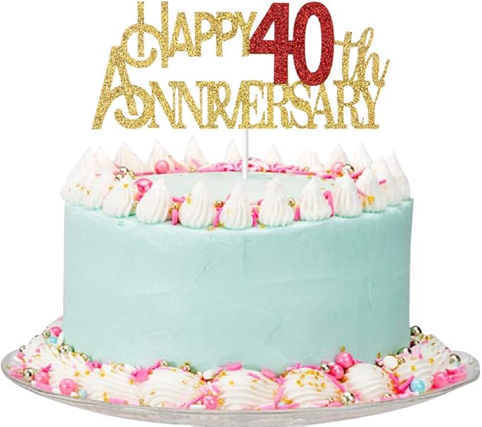 Party Supplies 40 Ruby Years Cake Topper Wedding Anniversary Red Glitter Party Decor 40th Ruby Years Anniversary Party Decor