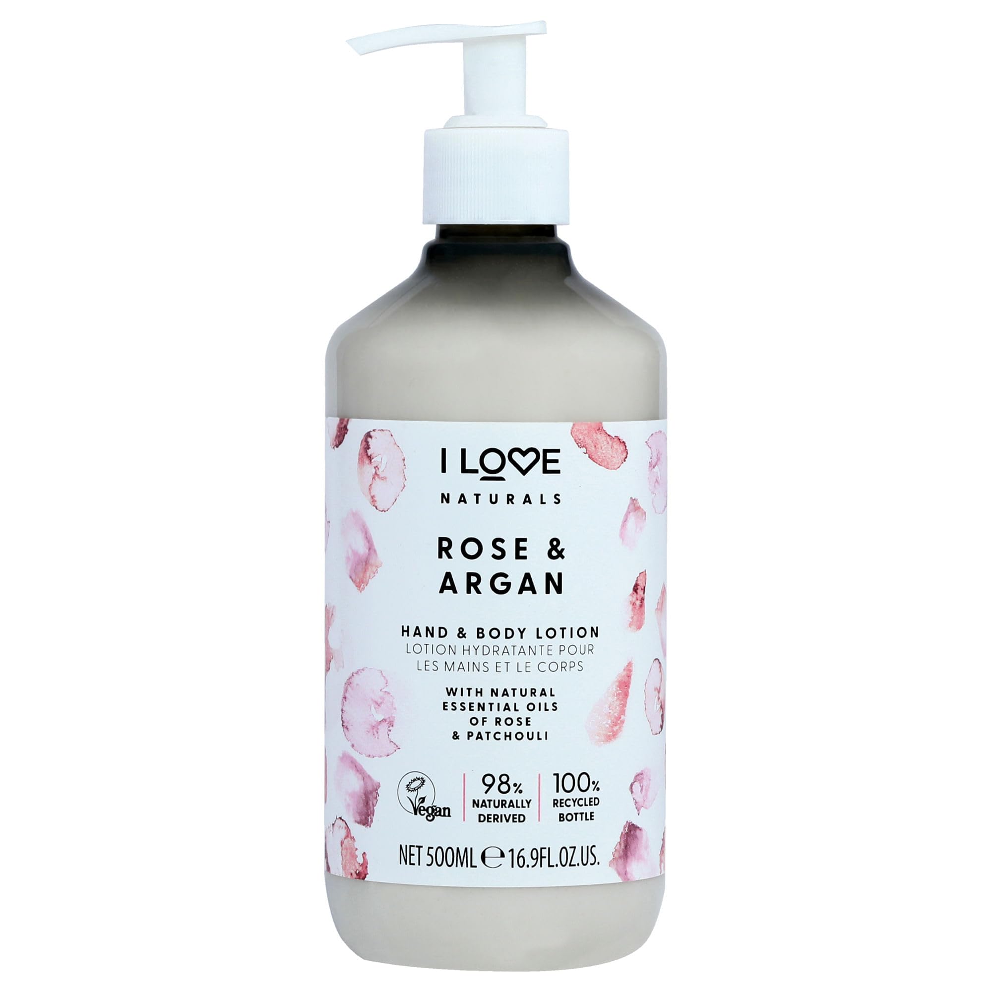 I LOVE Naturals Rose & Argan Hand & Body Lotion – Enriched with Shea Butter, Rose & Patchouli Oils – Silky Smooth Hydration – Nourishing, Soothing & Vegan-Friendly Skincare for Soft Skin 500ml