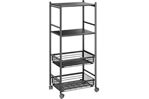 SAYZH Kitchen Microwave Stand with Storage - Compact Coffee Bar Cart with Wheels, Versatile Bakers Rack, Kitchen Shelf for Coffee Maker, Rustproof Metal, Black