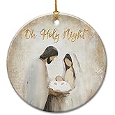 Ceramic Nativity Christmas Ornaments 2025 - Oh Holy Night Religious Christmas Ornaments, Jesus Ornament, Faith-Based Christian Gifts for Women Men - Nativity Tree Decorations