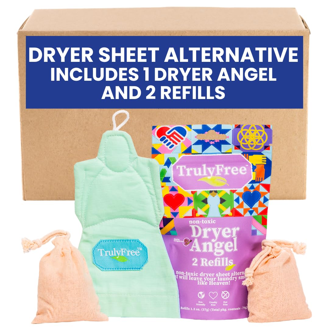 Dryer Angel: Refillable Non-Toxic Dryer Sheet Alternative, Fabric Softener and Scent Booster - Includes: 1 Dryer Angel Cover with 2 Refills