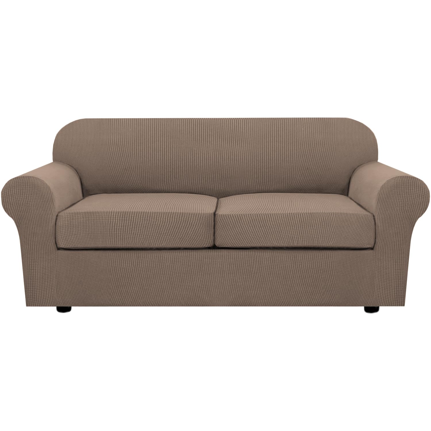 Photo 1 of H.VERSAILTEX 3 Piece Stretch Sofa Covers for 2 Cushion Sofa Couch Covers for Living Room Sofa (Base Cover Plus 2 Seat Cushion Covers) Thicker Jacquard Fabric (Large Sofa, Macchiato)