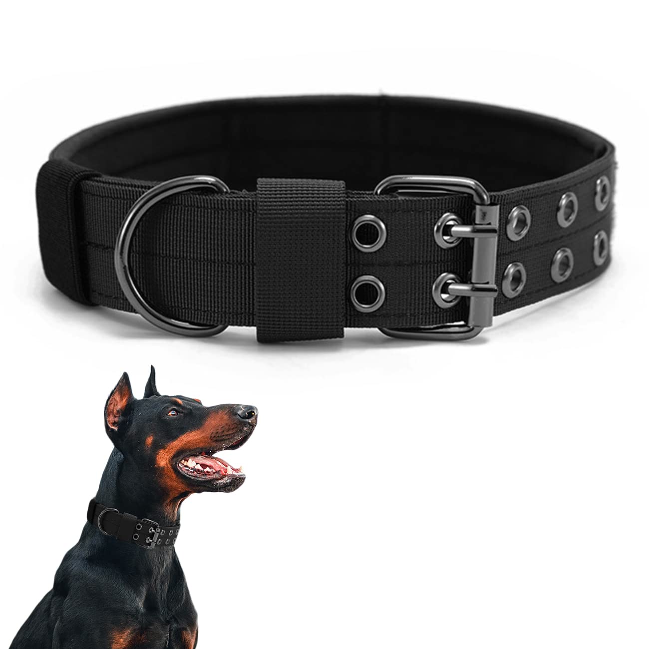 Tactical Dog Collar - Military Dog Collar Nylon Adjustable Dog Training Collar Heavy Duty Metal Buckle for Medium Large Dogs (L, Black)