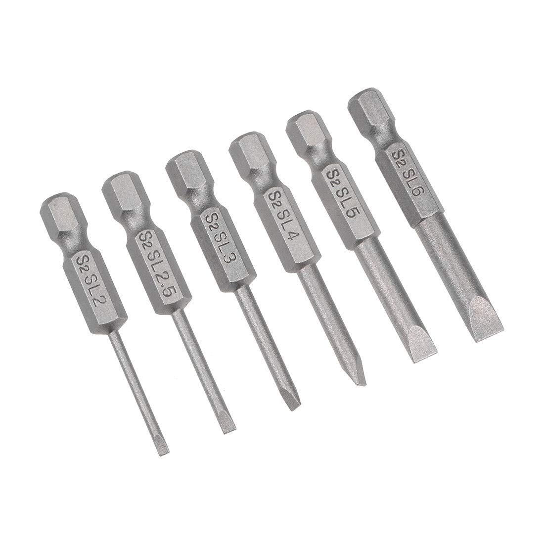 sourcing map Slotted Bits Set 6pcs 1/4 Inch Hex Shank SL2-SL6 Magnetic Screwdriver Bit Set 50mm Length S2 Screw Driver Kit Tools