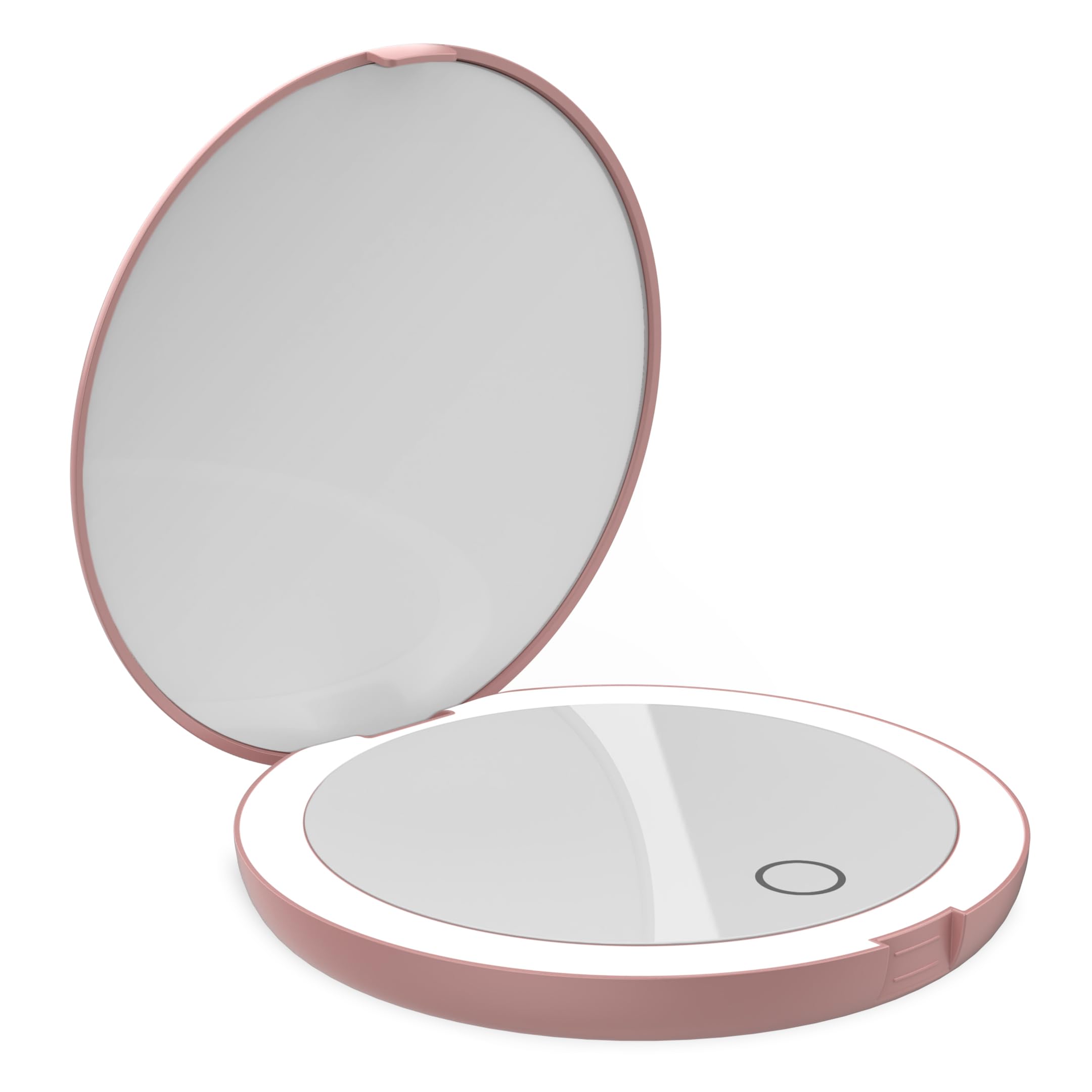 LUNA London Compact Travel Mirror | Travel Makeup with Light | LED Lighted Vanity with 3 Light Modes | 7X Magnification Folding Portable & Rechargeable | Rose Gold