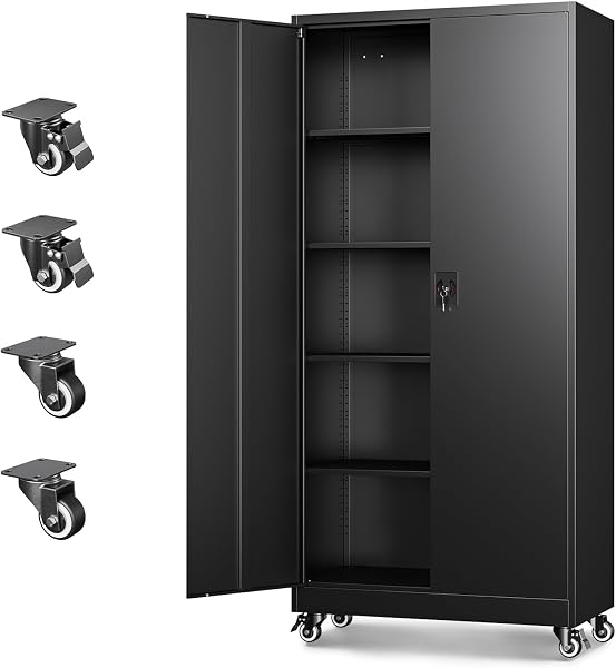 Letaya Metal Garage Storage Cabinets with Wheels,Steel Tool Cabinets Lock Door and Adjustable Shelves for Home,Office,Warehou