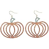 Orange Crystal Pumpkin Dangle Earrings for Women Rhinestone CZ Lightweight Halloween Big Fall Fruit Charms Statement Drop Fish Hook Dangling Earring Delicate Holiday Party Festival Jewelry