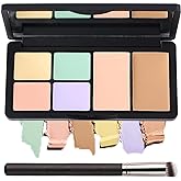 6 Colors Correcting Concealer Palette, Makeup Cream Contour Palette with Brush, Contouring Foundation Highlighting Concealer Palette for Conceals Dark Circles, Redness, Acne, Blemish（A）