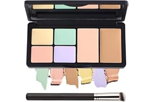EAKROO 6 Colors Correcting Concealer Palette, Makeup Cream Contour Palette with Brush, Contouring Foundation Highlighting Concealer Palette for Conceals Dark Circles, Redness, Acne, Blemish（A）