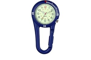 Ibohevo Clip on Watch Carabiner: Blue Glow in The Dark Fob Watch Men Women Waterproof Pocket Watch Novelty Watches for Doctors Nurses Outdoor Activities