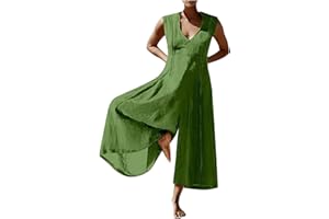 SHOPESSA Womens Linen Wide Leg Jumpsuits Lightweight Breathable Pants Loose Casual Romper Plus Baggy Lounge Overalls