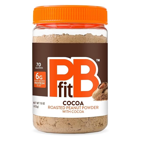 PBFIT 15 OUNCE PEANUT BUTTER POWDER CHOCOLATE FLAVOR, POWDERED PEANUT BUTTER SPREAD FROM REAL ROASTED PEANUTS AND COCOA, 6G OF PROTEIN 7% DV, GLUTEN-FREE, 70 CALORIES, 88% LESS FAT (PACK OF 1)