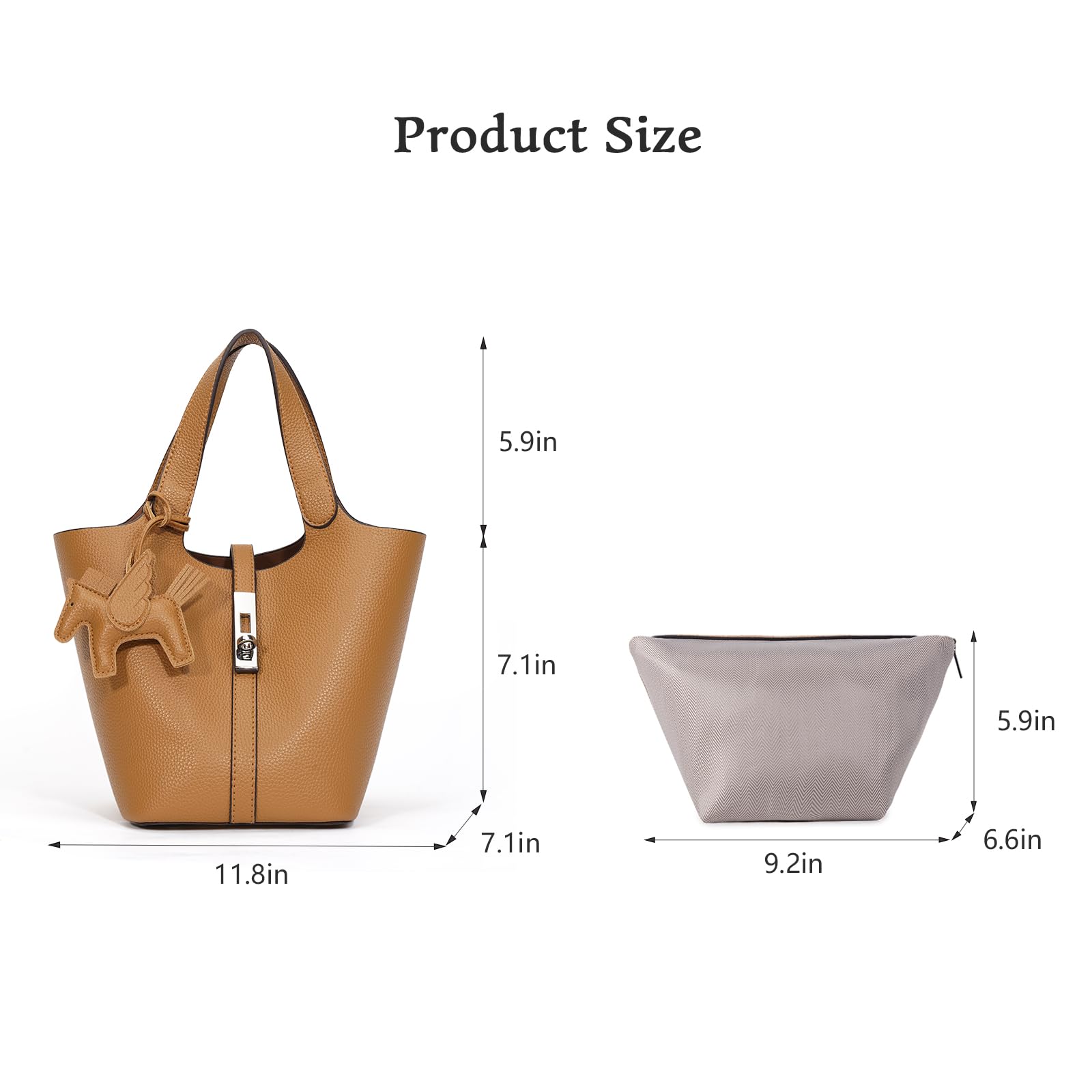 Kadynow Tote Bag for Women Vegan Leather Bucket Purse for Women Top Handle Handbag Shoulder Bag with Detachable Small Purse