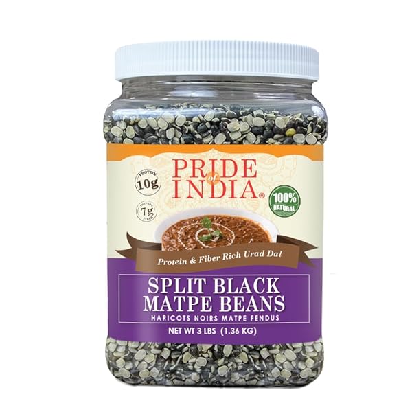 PRIDE OF INDIA – INDIAN SPLIT BLACK GRAM MATPE BEANS – PROTEIN & FIBER RICH URAD DAL, 3 POUND JAR