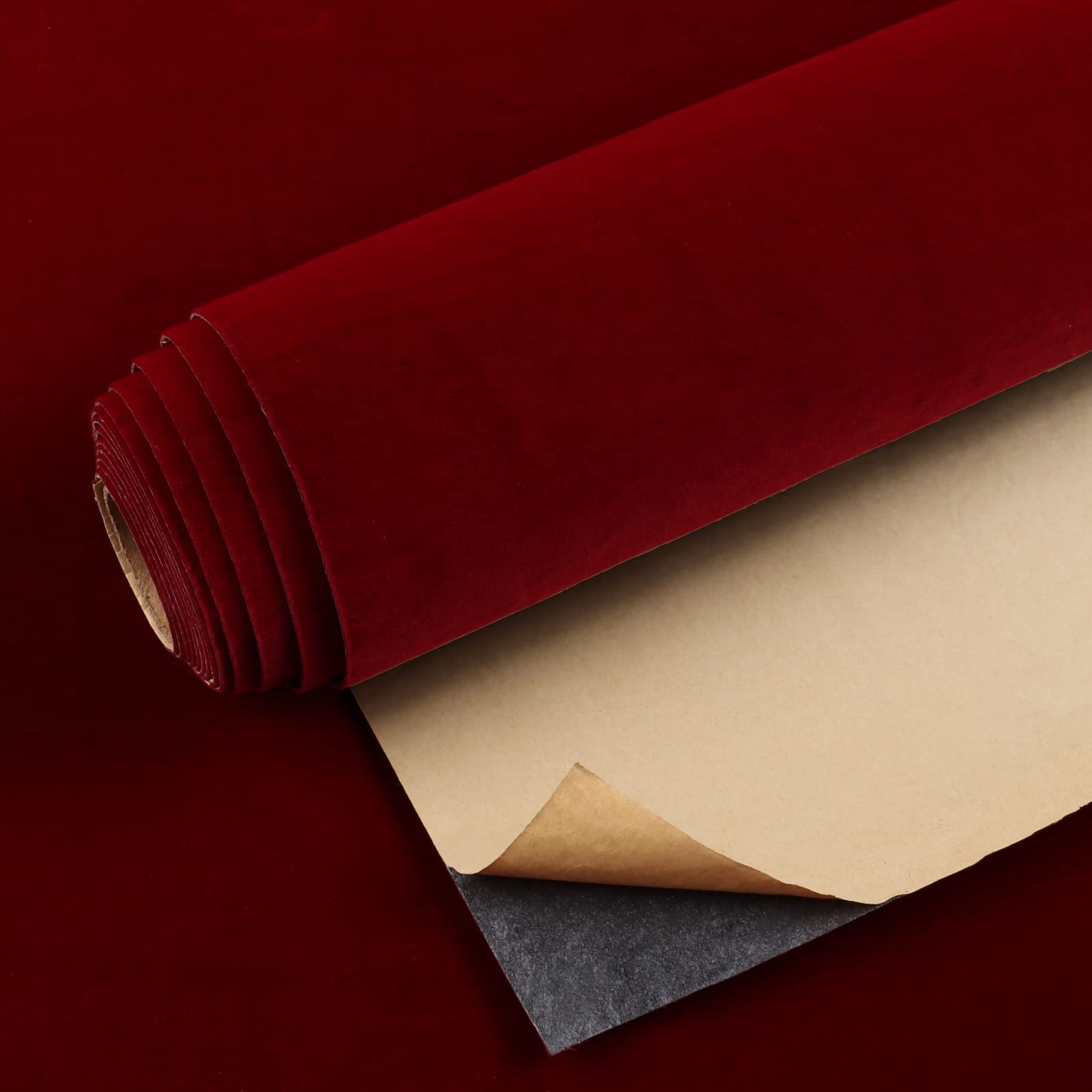 Photo 1 of VEELIKE Dark Red Velvet Fabric Wallpaper Self Adhesive Soft Felt Drawer Liners 15.7''x118'' Red Flocking Contact Paper Peel and Stick Velvet Lining for Jewelry Box Cabinets Shelves Walls Arts & Crafts
