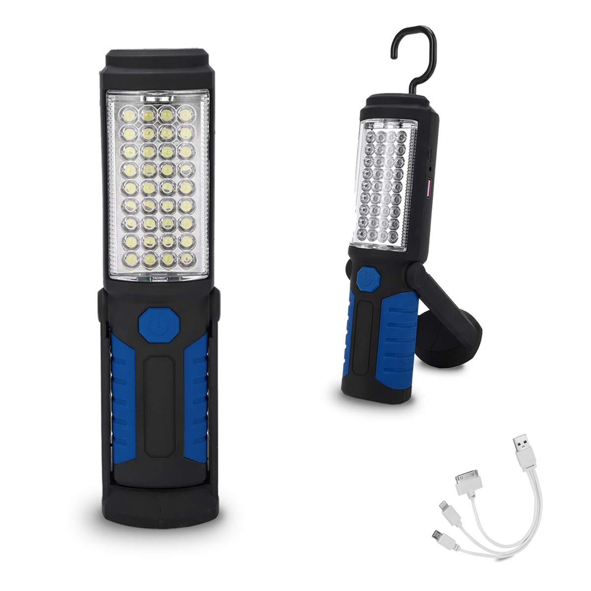 Photo 1 of HEDAQI Rechargeable Work Light Portable LED Multi-use Magnetic Flashlight with Hanging Hook, Waterproof Work Flashlight for Car Repair Household Blackout and Emergency(Blue)