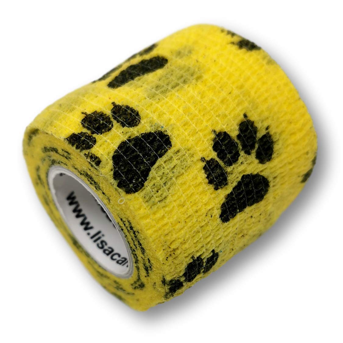 LisaCare Dog First Aid Kit, 12 Rolls 5 cm Wide, Upholstered Bandage for Pets and Horses, Waterproof, Self-Adhesive, Elastic, Huge Colour and Design Selection (Paw Yellow)