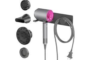 XIGOO Hair Dryer Holder Wall Mounted with 4-Adsorption, Self Adhesive Blow Dryer Holder for Power Plug, Diffuser and Nozzles Accessories Organizer, Matte Black