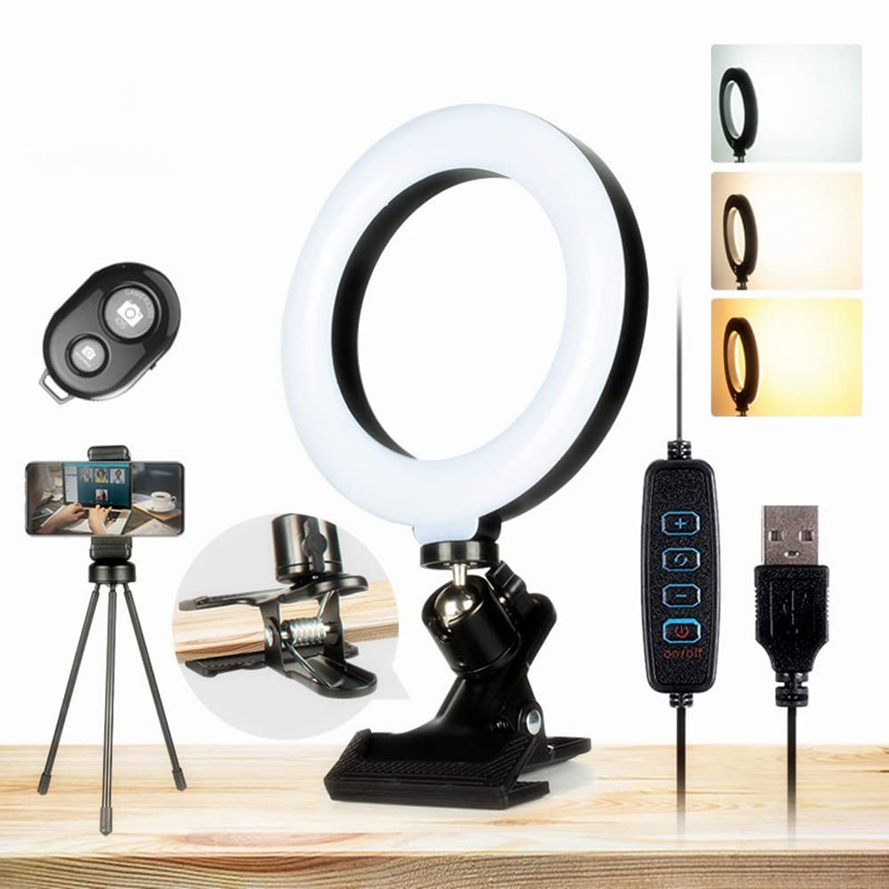 Royalotic Selfie Light LED Ring Lighting for Video Conference Calls Online Zoom Meetings Clip On with Tripod Stand Phone Holder USB Small Portable Circle Light Desk Lamp for Computer Laptop PC Screen