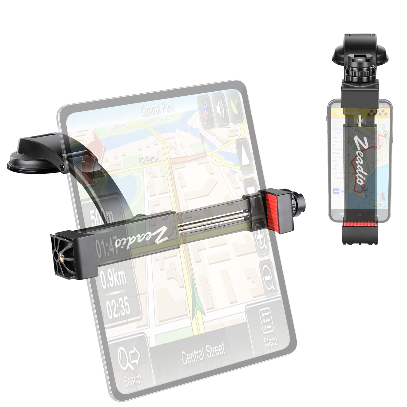 zeadio Phone Mount for Car, Smart Clamp Car Phone Holder with Smartphone Tablet Tripod Mount Adapter, Fit for All Phones Tablets and Cars