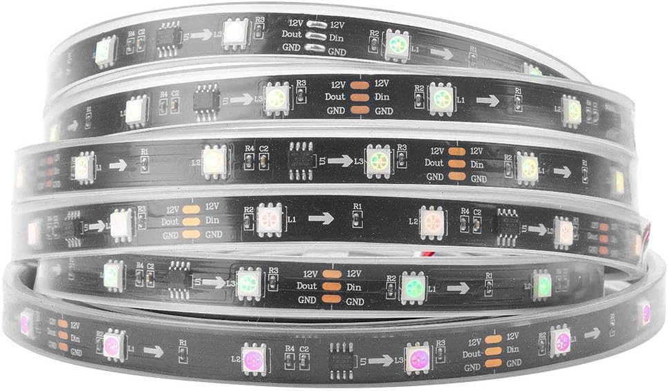 BTF-LIGHTING WS2811 5m 16.4ft 30LEDs/m 10Pixels/m 150LEDs 50pixels IP67 Silicone Sleeve Waterproof Black PCB Flexible Addressable Strip Light Full Color DC12V Controller