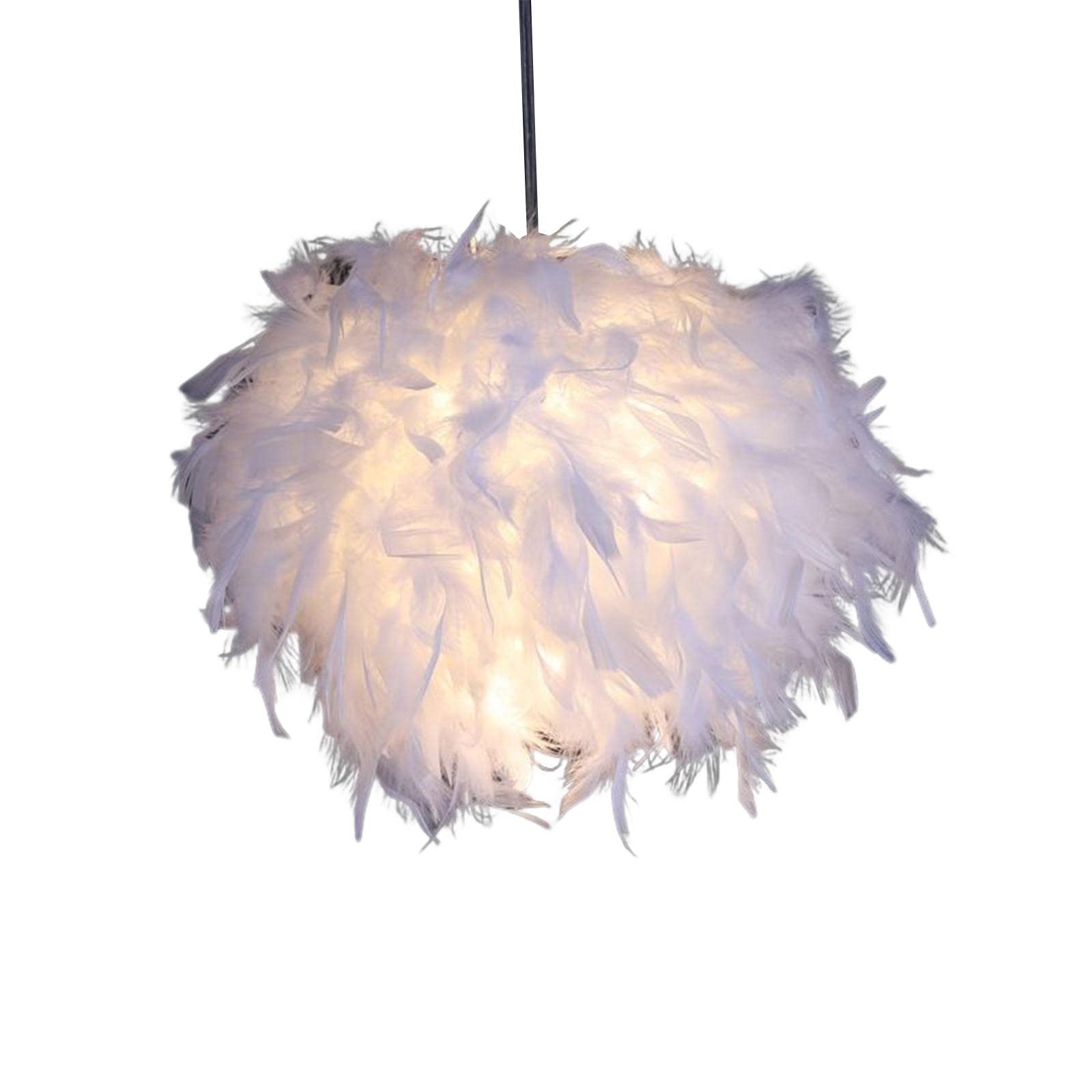 Baoblaze Modern Feather Lamp Shade Home Lighting Fixture Desk Lamp Cover Pendant Light Cover for Wedding Table Lamp Ceiling Light Bedroom Decoration, Diameter 11.02inch