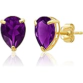 14k Yellow or White Gold Teardrop Gemstone Pear Shape Stud Earrings for Women with Push Backs and 8mm x 6mm Birthstone by MAX + STONE