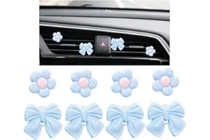 FALVFUN 8PCS Car Air Vent Clips, Cute Bow & Sunflower Vehicle Vent Decorations Charm, Aesthetic Automotive Interior Outlet Ornament Accessories, Universal for SUV Sedan Truck (Blue)