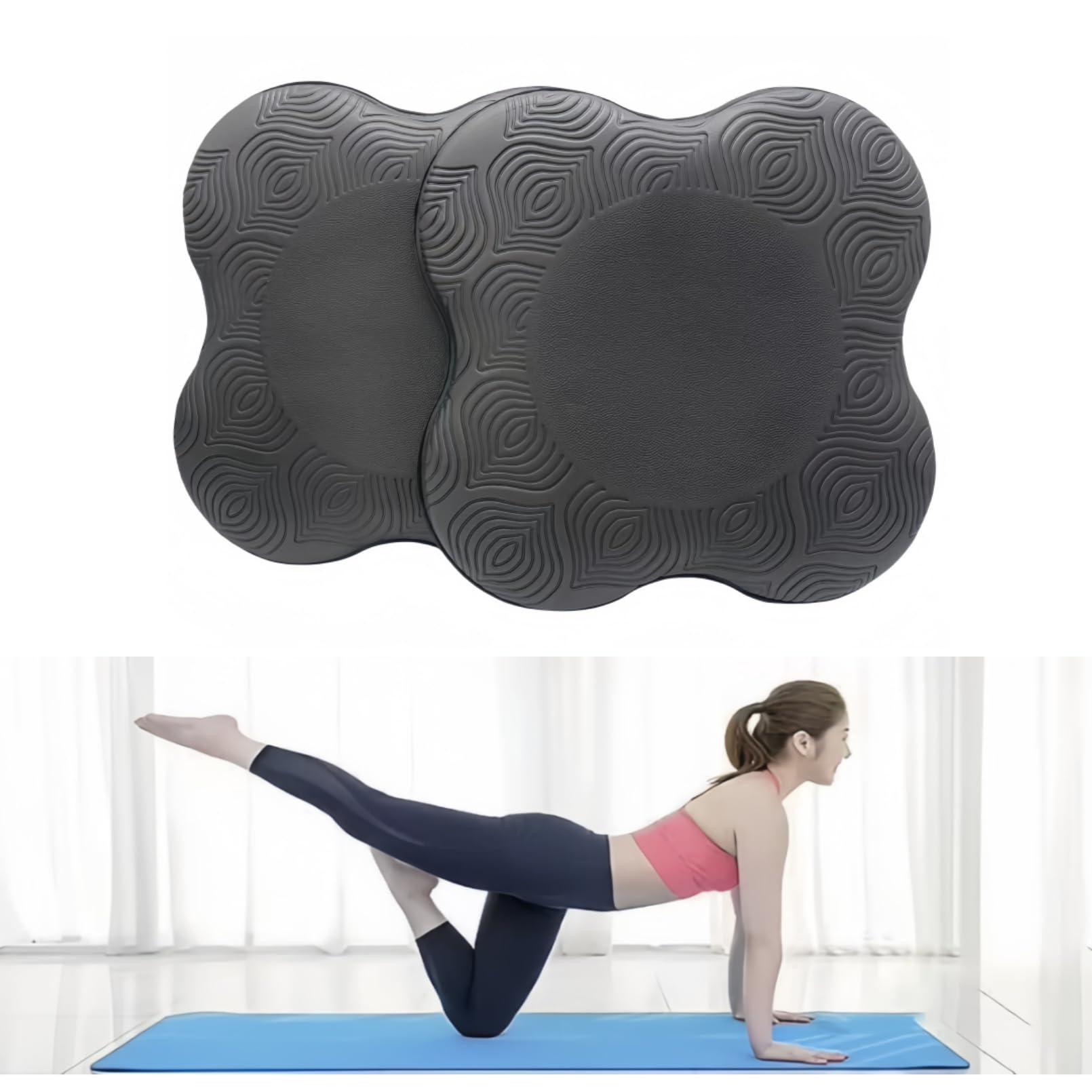 Photo 1 of Kenhihi Yoga Knee Guards (Set of 2) - Male and Female Yoga Props and Accessories for Fitness, Travel, Meditation, Kneeling, Balance, Floor, Pilates Pads for Knee and Elbow (black)