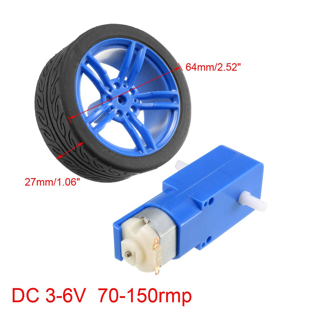 sourcing map 2PCS DC Electric Motor 3-6V Dual Shaft Geared TT Magnetic Gearbox Engine w 2PCS Car Tire Wheel - Image 4