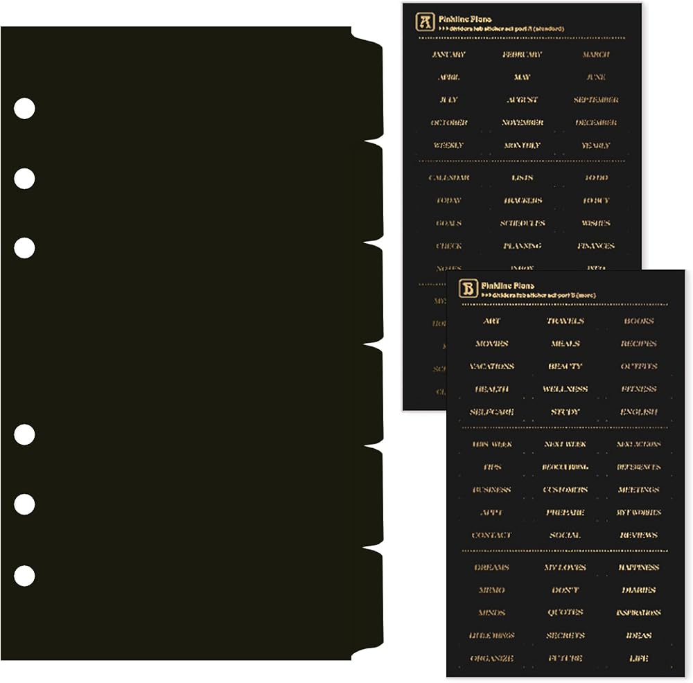 DY.2ten Black Dividers for 6 Ring Binder 6-Tab A6 6 Hole Plastic Dividers