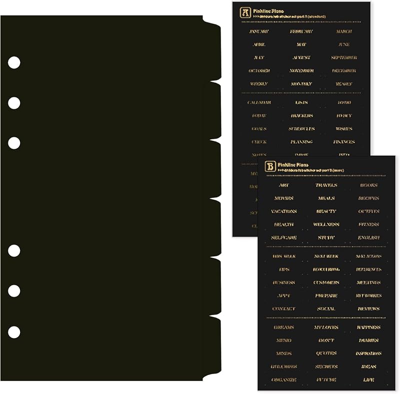 DY.2ten Black Dividers for 6 Ring Binder 6-Tab A6 6 Hole Plastic Dividers