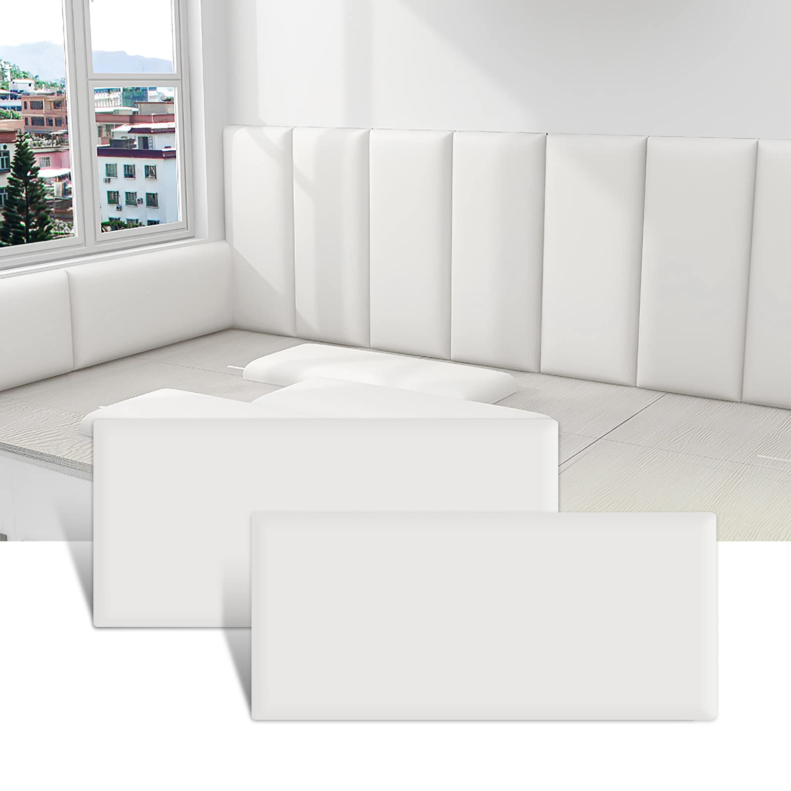 Windplusya 3D kids Anti-collision Wall Stickers, Thicken Tatami Nursery Wall Stickers, Peel and Stick Headboard, Upholstered Wall Panels for Bedroom Dojo Play Room (White, 2pack)