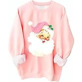 Heloto Pink Christmas Sweatshirts for Women Novelty Funny Santa Xmas Graphic Pullover Tops Oversized Fleece Sweater