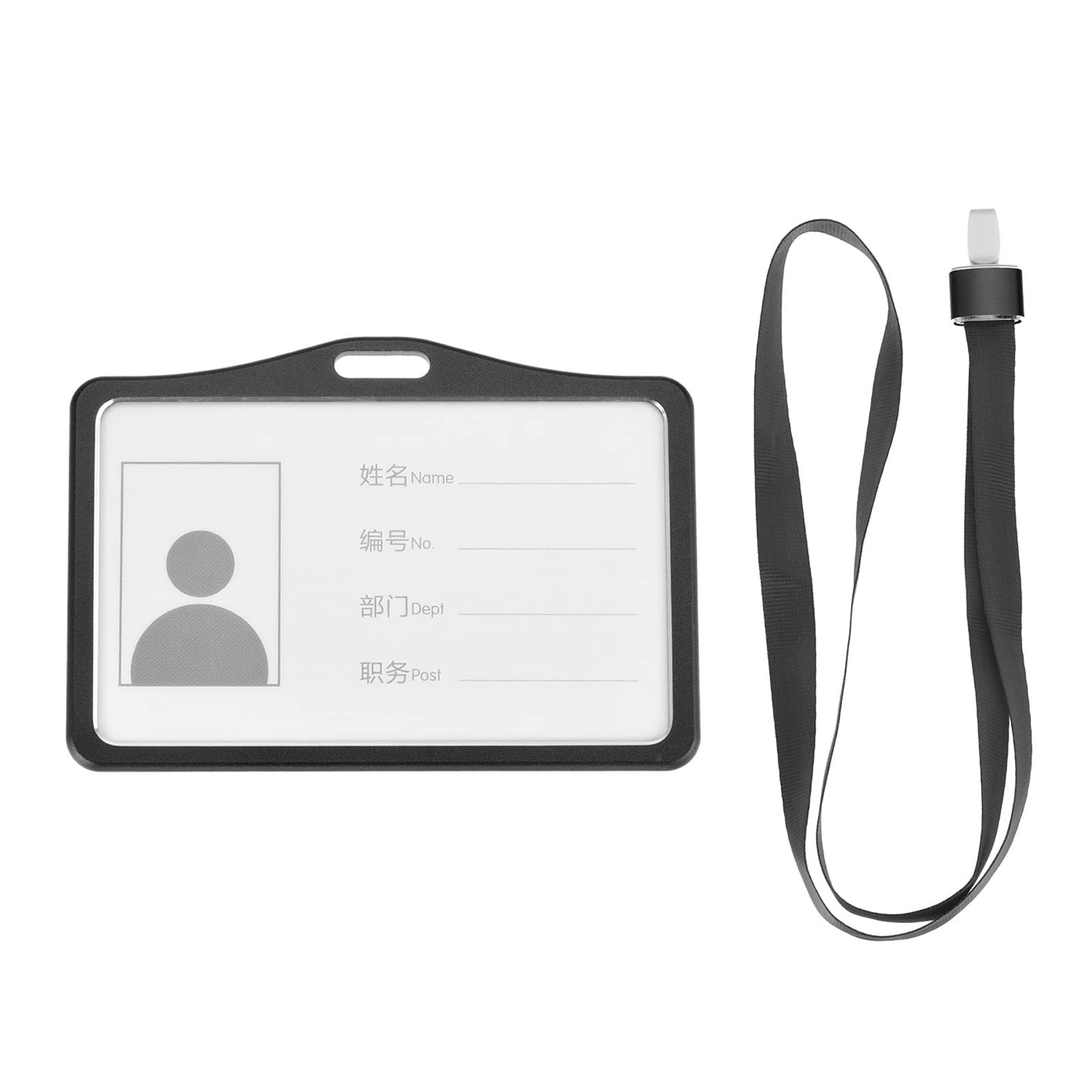 YOKIVE 1 Pcs Badge Holder, Horizontal Aluminum with Metal Hook Detachable Neck Lanyard | Protecting Cards, Great for ID Card (Black, 3.6 x 2.5-inch)