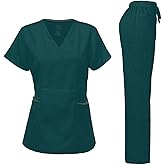 Dagacci Medical Uniform Women's Scrubs Set Stretch Ultra Soft Contrast Pocket