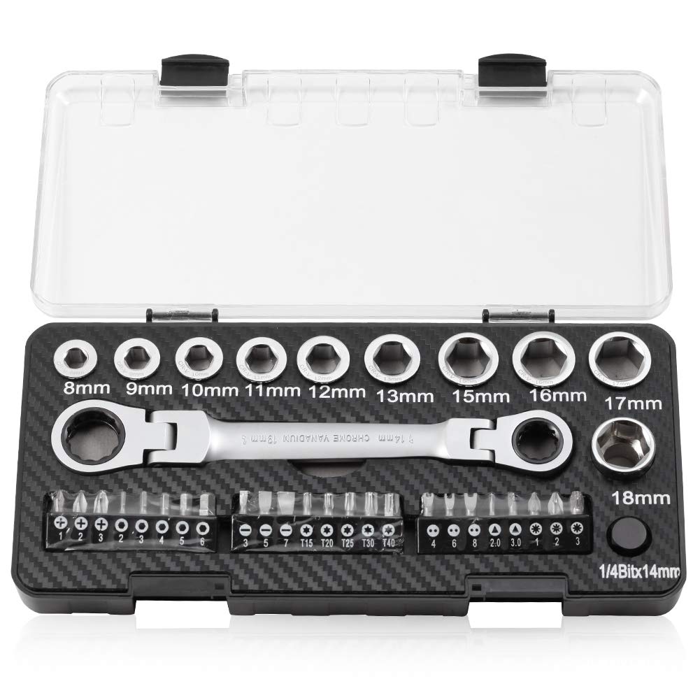 SPEEDWOX Ratchet Socket Wrench Set Metric Heavy Duty 180 Degree Rotating Head Double Box End Ratcheting Gear Spanner 6 Pcs Multi Functional Combination Reversible Universal Ratchet Wrench