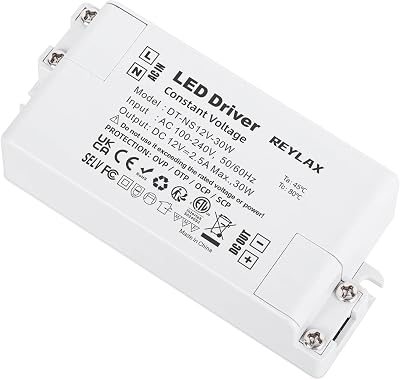 REYLAX LED Driver 12V 30W Constant Voltage Transformer 100-240V AC to DC 2.5A