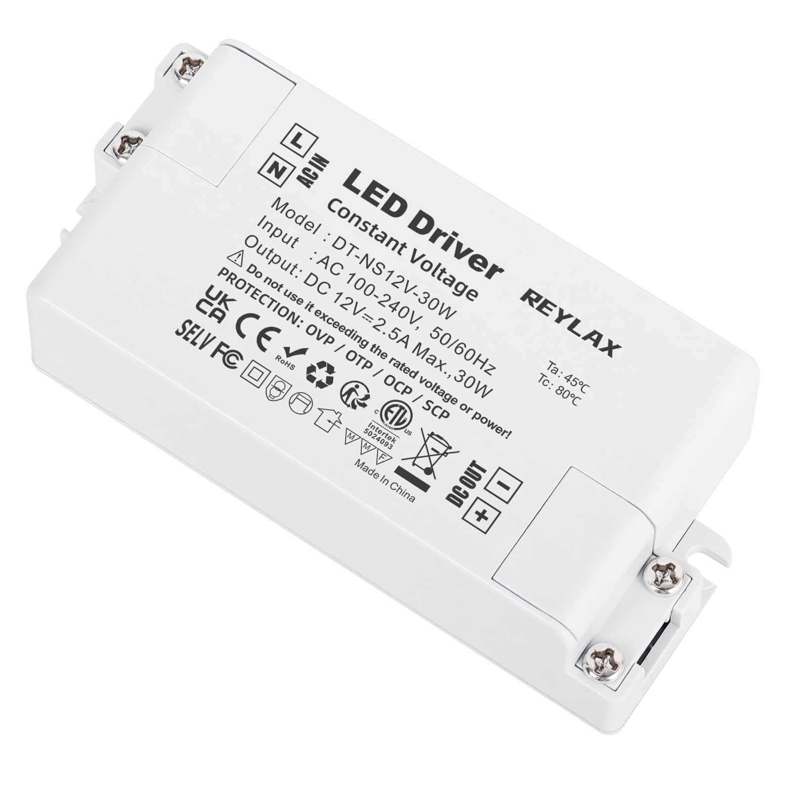 REYLAX LED Driver 12V 30W, Transformer 240 to 12V DC 2.5A, Constant Voltage Power Supply Adapter, Low Voltage Converter for Strip Light, Downlight and G4, MR11, MR16 Light Bulb