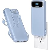 12000mAh Lightweight-Portable-Charger-Power-Bank with Built-in Cables and AC Wall Plug, PD20W USB-C Fast Charging Battery Pack, LED Display External Travel Phone Charger for All iPhone,Samsung,Android