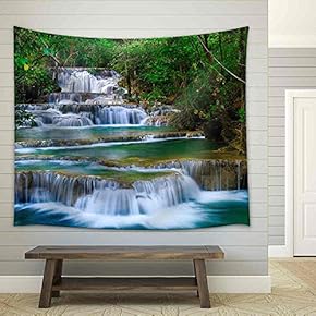 Deep Forest Waterfall in Kanchanaburi, Thailand - Fabric Wall Tapestry Home Decor - 51x60 inches