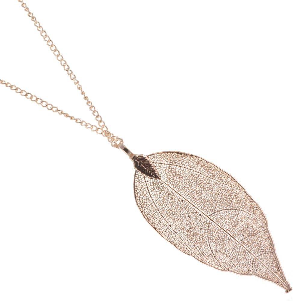 Real Leaf Long Rose Gold Bay Leaf Necklace (Will Vary in Shape and Size)