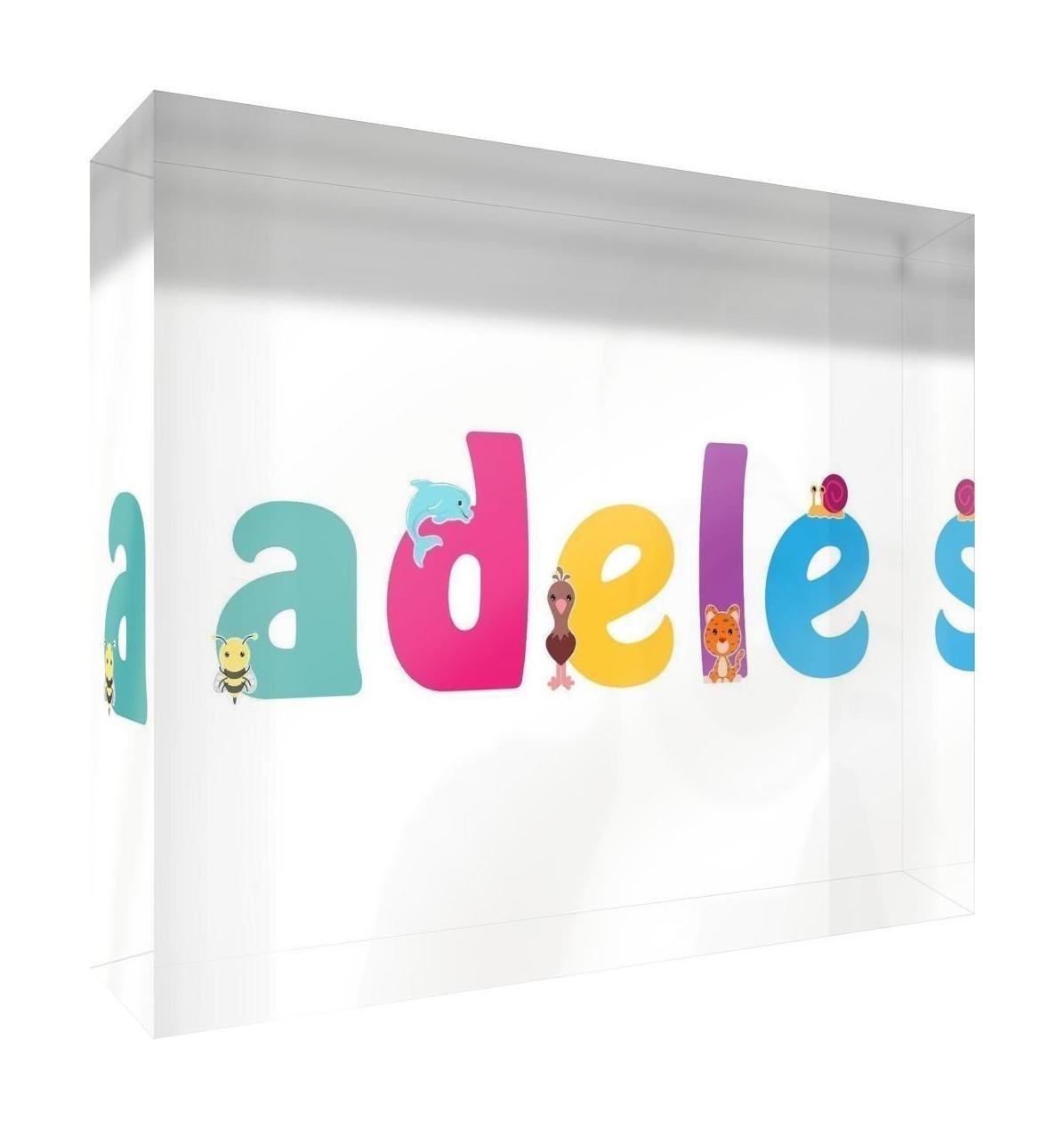 Little Helper Souvenir Decorative Polished Clear Acrylic Diamond Style Colour Example with Girl's Name Adele 10.5 x 15 x 2 cm Large