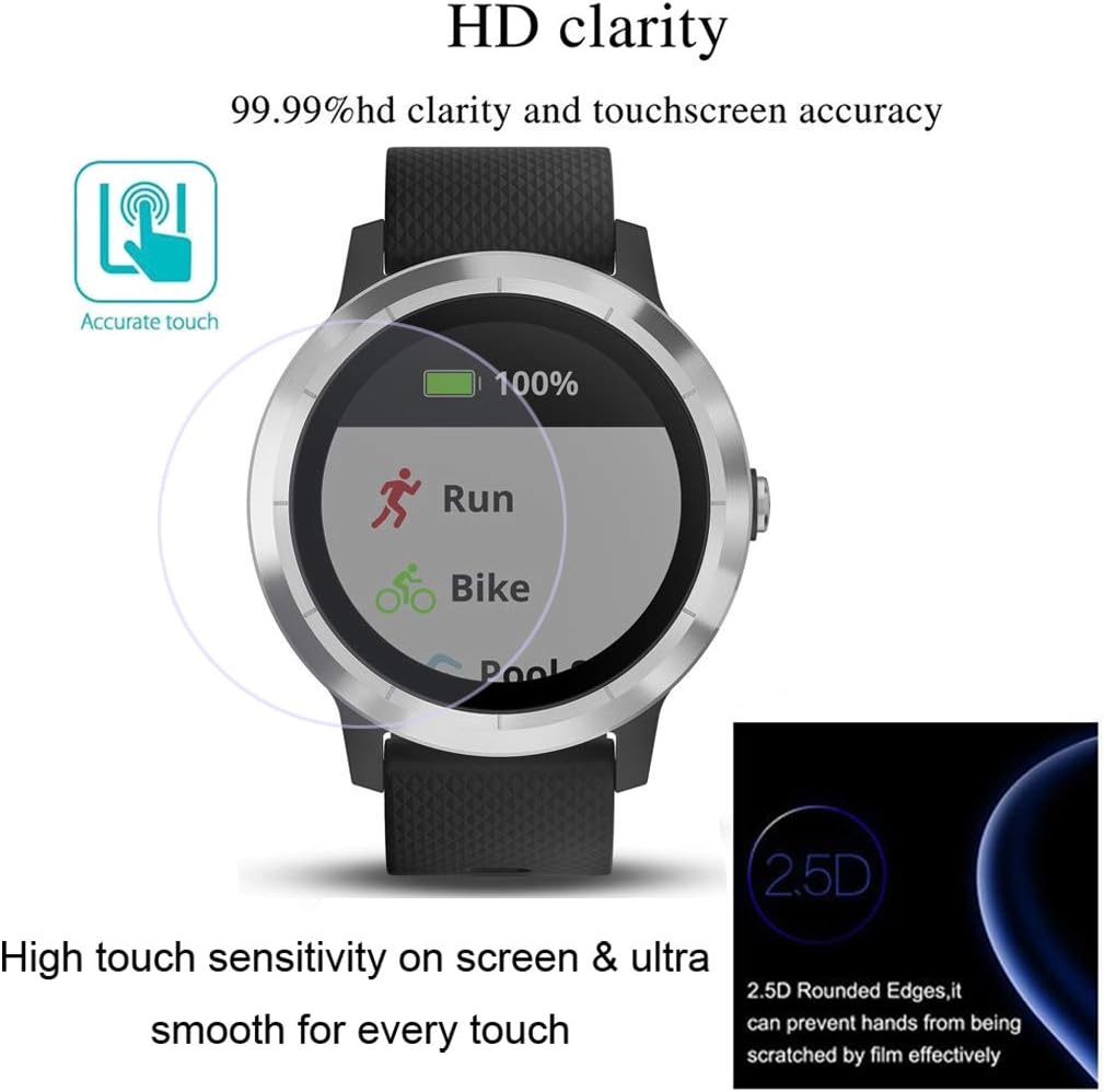 Youniker 3 Pack Compatible with Garmin Vivoactive 3 Screen Protector Tempered Glass for Garmin Vivoactive 3 Screen Protectors Foils Glass 9H 0.3MM Anti-Scratch Anti-Fingerprint No Bubble - Image 4