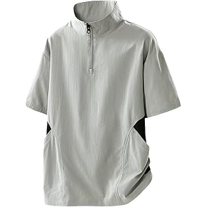 Xiaojmake Mens Short Sleeve Golf Pullover Wind and Water Resistant Windbreaker 1/4 Zip High Neck Fishing Running Cage Jacket